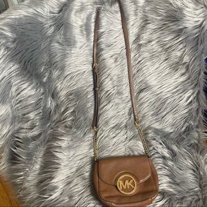 Michael Kors MK Leather Crossbody Shoulder Handbag Purse Brown